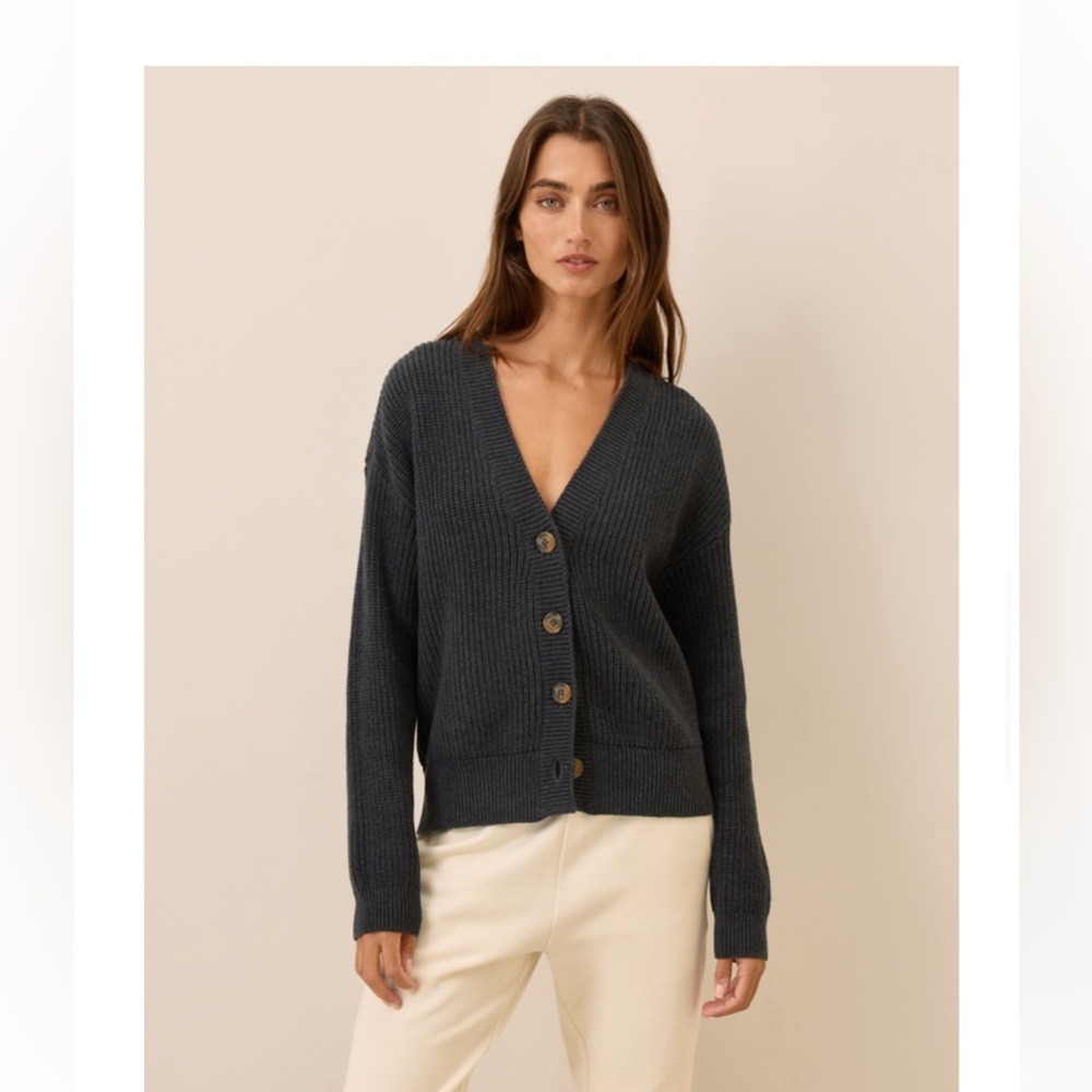 Pact Black Heather Luxe cropped cardigan XL NWT